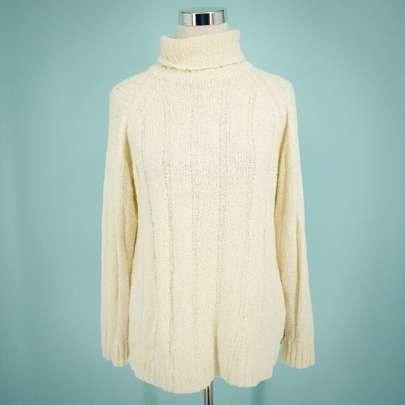 Armani Exchange Size Large L Ivory Turtleneck Ribbed Knit Wool Angora Sweater - Picture 1 of 6